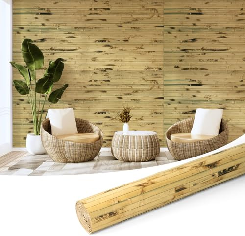 Art3d Panel de pared de bambú natural, revestimiento para interiores, decoración, paredes, postes, techos, muebles, armarios, oficinas, 122 x 244 cm, color claro tostado