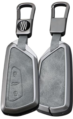 TEcart Skyddshölje för VW Golf 8 MK 8 ID.3 ID4 Viloran nyckelfodral för Seat Tarraco Ateca läder Leon nyckelhus nyckelring smart fjärrnyckel 3 knappar – A grå