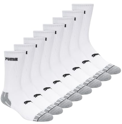PUMA Men's 8 Pack Crew Socks, White/Black, 10-13