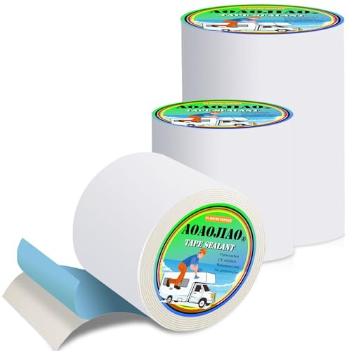 AOAOJIAO Ruban pour Caravane, Bande Bitumeuse Etancheite Autocollante Blanche pour RV, Gouttière, Toiture, Bateau réparer Les Fuite (Blanc, 5 cm x 5 m x 1 tome)