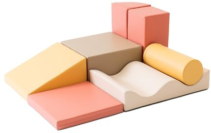 IGLU Soft Play Discoverer 7 XL Cubi Psicomotricità Blocchi per Bambini in Schiuma Set da Gioco 1 anno Montessori per attività Blocchi di Costruzione 12+ mesi (Pastel Autumn)