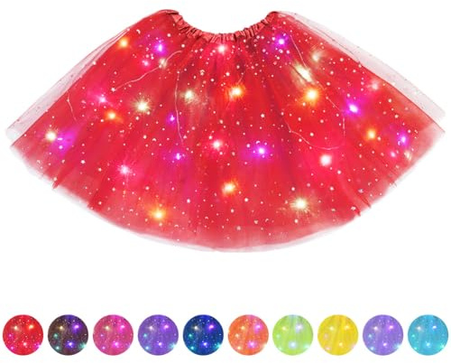 AYBUY Tutu Skirts for Women with LED Light, Adult Tulle Tutu Skirt, Ballet Dance Parties Fancy Elastic Festival Dress for Halloween, Carnival Party Costume Red