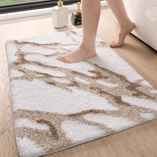 DEXI Badematte rutschfest 44 x 76 cm, waschbar Badezimmerteppich weich Badteppich Mikrofaser Saugfähig Badvorleger Duschvorleger, Weiß