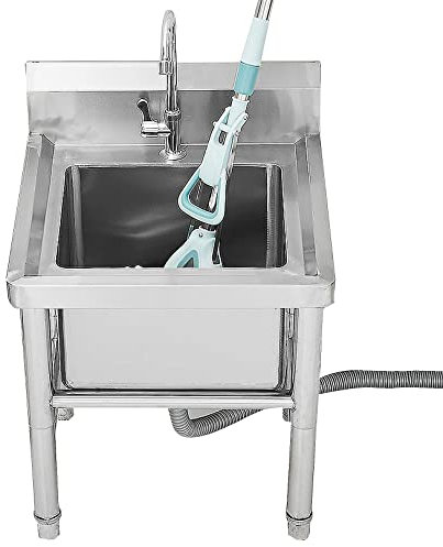Évier de Service de vadrouille autoportant en Acier Inoxydable avec Robinet, évier de Service Robuste pour buanderie, sous-Sol, Atelier 19,7 Pouces
