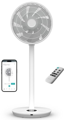 Duux Whisper Flex 2 Smart Fan – Silencioso 13dB – Modo nocturno y temporizador – Altura ajustable (54-92 cm) – Energía eficiente desde 2W – Control por aplicación y control remoto – Blanco
