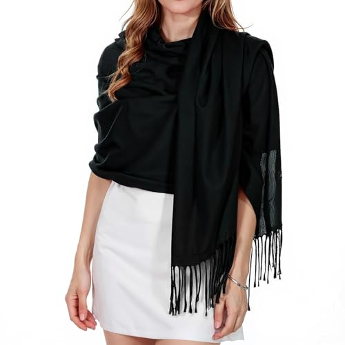 Abeillo Shawl Wraps for Women, Soft Pashmina Shawl with Fringes Blanket Wrap for Wedding Evening Dresses, Travel Accessory (Black)