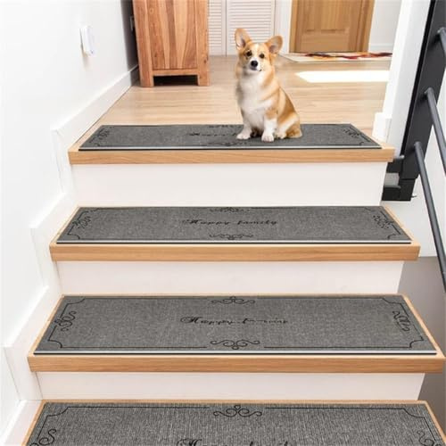 Surwin 5 Stück Stufenmatten rutschfest Treppenstufen Matten, Rechteckig Innen Stufenteppich Gummirücken Treppenteppich Stufenteppich Treppenmatten (Grau,26x65cm)