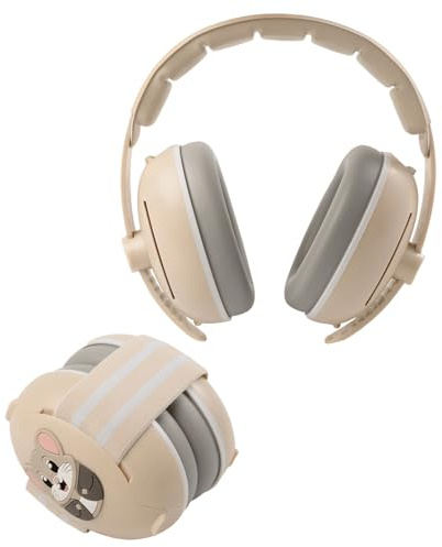 MuffyMouse Lärmschutz Kopfhörer Kinder 3 bis 48 Monate - Gehörschutz Baby 25dB Geräuschreduktion - extraweiche Baby Ohrenschützer mit elastischem und verstellbarem Kopfband (Beige)