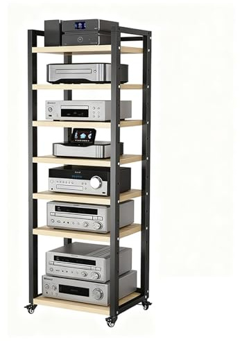 HiFi-stativ Med Höjdjusterbar Hylla Och Hjul Öppna HiFi-skåp Ljudutrustningsställ På Hjul, 7/8-våningars Kraftig DVD-lagringshylla(Black-#3,7 tier-50cm wide)
