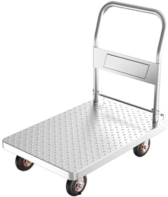Heavy Duty Folding Platform Trolley 800kg Capacity Flatbed Cart with Wheels for Easy Heavy Lifting & Transportation Silver Design (48x73x80cm)