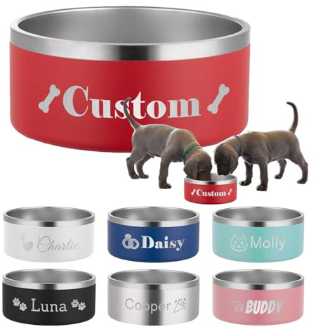 Gamelle pour Chien et Chat Personnalisée avec Nom, Gamelle en Acier INOX Gravée, Bol Anti-Dérapant pour Nourriture et Eau, Double Paroi pour Petits Moyens et Grands Animaux 1.9L