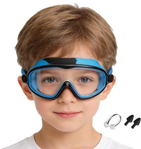 Occhialini da nuoto per bambini, con clip per naso e tappi per le orecchie, anti-appannamento, impermeabili, per una visione chiara, occhiali regolabili per ragazzi e ragazze, piscina, spiaggia