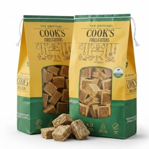 Cook's Firelighter Cubes, 72 Cubes, 430g, Natural Fire Starters for BBQ, Stoves & Campfires, Compact Pack Easy Storage, Perfect Size for Trial, Travel and Home Use (2-Pack, 144pcs)