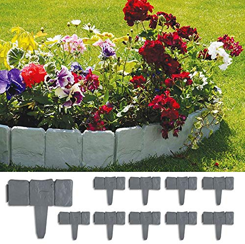 Forever Speed Recinzione per Giardino Effetto Pietra 12.5M Bordi da Giardino 50pcs Bordo per Prato Adatto per Aiuole e Prati ​Bordo in Plastica Grigio