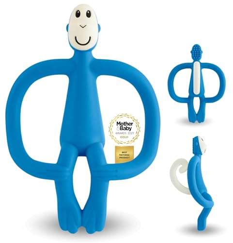 Matchstick Monkey, Original Teether & Gel Applicator, Antimicrobial Silicone Teething Toys for Baby, Easy to Grip, BPA Free, 3 Months Old+, 10.5 cm, Blue Monkey