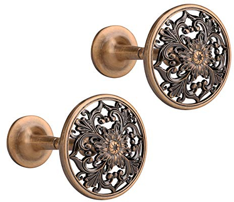 Lewondr Ganchos de Suspensión para Cortinas Descorriendo, [1 Par / 2 PZS] Montado en la Pared de Cortina Cortina Gancho Multiusos Suspensión de la Pared Gancho de Aleación Vintage - Cobre