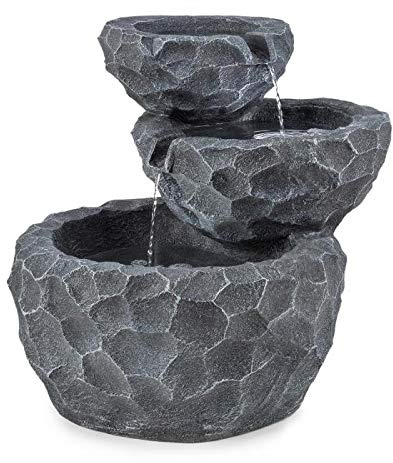 Blumfeldt Murach Grey Edition - Fuente de Cascada con Panel Solar, Fuente Exterior, 3X Leds, Potencia Panel 2 kW, Batería 2000 mAh, Material de Resina Resistente a Cambios climáticos, Antracita