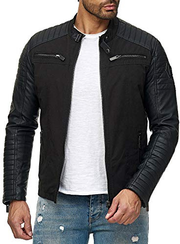 Redbridge Veste en cuir véritable pour homme, veste de motard en cuir synthétique, veste demi-saison, Noir , 3XL