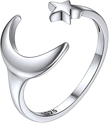 SILVERCUTE Moon and Star Toe Ring Pure Sterling Silver Band Ring Hypoallergenic Adjustable Feet Ring Toe Ring for Women
