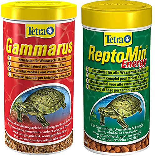 Tetra Gammarus Schildkröten-Futter - schonend getrocknetes Naturfutter aus ganzen Bachflohkrebsen, 1 Liter Dose & ReptoMin Energy Schildkröten-Futter - 250 ml Dose