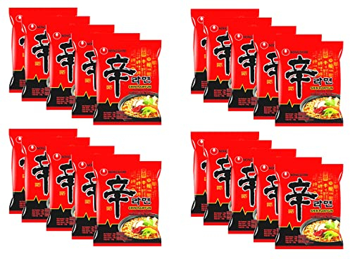 Gemeric Nongshim Shin Ramyun 120g (Pack of 20) – Instant Korean Style Traditional Spicy Noodle Soup - Excellent for Snacking, Stir-Frying, Soups, Or As A Quick Side Dish