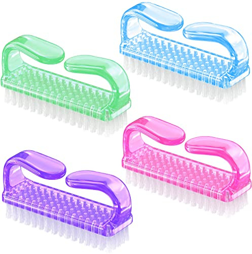 WATELL 4 Pcs Nail Brush for Everyday Use - 4 different kinds of Nail Brushes with Plastic Handle For Cleaning Nails - Easy to Use Brushes - Nail Cleaning Scrubbing Brush for Hands Feet Nails