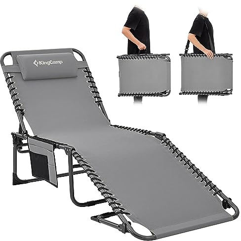 KingCamp Sonnenliege Klappbar 5-Verstellbarer Rückenlehne Gartenliege klappbar Liegestuhl Strandliege Campingliege Klappbett mit Kopfkissen für Strand Garten Terrasse Pool Camping Outdoor Indoor