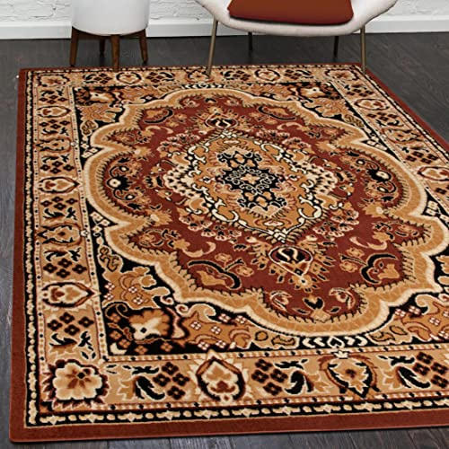 Mazovia Orientalisch Vintage Teppich - Kurzflor - Muster mit Medaillon - Traditioneller Teppich für Wohnzimmer, Esszimmer - ÖKO-TEX Wohnzimmerteppich - Braun 200 x 300 cm