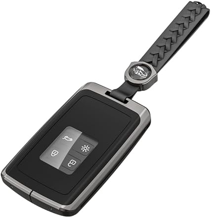 RYE Zink-Aolly Abdeckung Shell für Renault 4 Tasten Auto Schlüsselanhänger, Keyless Smart Card Case Halter Fit zu Clio/Megane/Kadjar/Captur/Dacia Duster, Zubehör mit Schlüsselanhänger – Schwarz