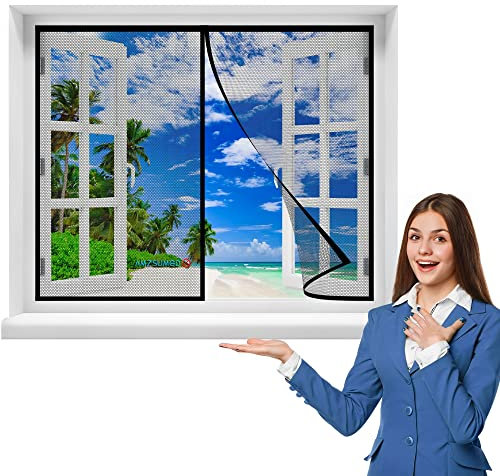 Magnet Fliegengitter Fenster Insektenschutz, 65 x 160 cm Der Magnetvorhang ist Ideal für die Balkontür, Kellertür Und Terrassentür, mit Magnet-Verschluss(Schwarz)
