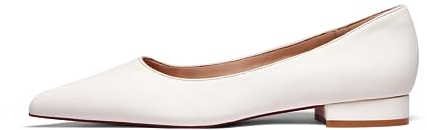 Zhabtuc Flache Ballerinas für Damen Schuh mit Spitzer Zehenpartie Elegante Slip-on Schuhe mit Niedriger Absatz Hochzeitsschuhe Arbeitsschuhe Business-Schuhe, Weiß, 42 EU