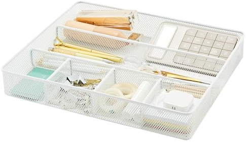 Annova Plateau de Rangement de Tiroir pour Organisation de Bureau - Maille Métallique - Accessoires et Fournitures (White)