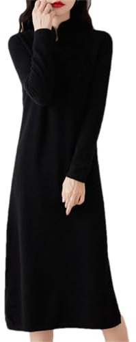 Vestido De Punto De Lana con Medio Cuello Alto para Mujer, Vestido Tipo Suéter Cálido De Longitud Media, Vestido Tipo Jersey Suelto Y Adelgazante para Mujer
