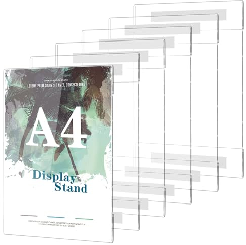 JABNOW Cornici Adesive da Parete 6pz Espositore in Acrilico, Cornice A4 Universale Anti Crepe, Graffi Acrilico Espositore per Poster, Espositore Fogli A4 con Adesivo per Negozio Ristorante