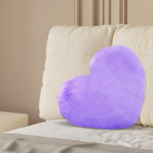 bechoanigel Cuscino a Forma di Cuore Estetico 46x36 cm in Peluche Decorativo per Bambini, Ragazze, Divano, Camera da Letto, Auto, Soggiorno, Letto - Regalo (Viola)