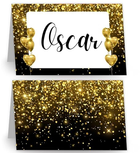 Marque Place, 50 sets Cartes de Table élégant Les Anniversaire 18 Ans, Porte Nom Table de Réceptions Fêtes Evénements Cérémonie, Decoration Mariage Anniversaire Marque Place Noel (Doré-B)