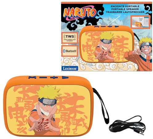 Lexibook, Naruto, altoparlante portatile Bluetooth, senza fili, USB-C, scheda SD/TF, batteria ricaricabile, arancione, BT018NA