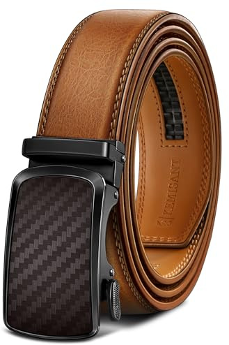 KEMISANT Ratchet bälte, bälte herr justerbart skjutbälte som gåva 35 mm, passar till kostymbyxor, fritidsbyxor och jeans, Orange brun6682, 32-38W/115cm