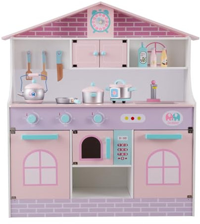 Warmiehomy Kids Kitchen Wooden Toy Kitchen Large Pretend Role Play Kitchen with Simulated Microwave, Kids Cooking Utensils and Some Toy Kitchen Accessories, Children's Play Kitchen Set for Girls Boys