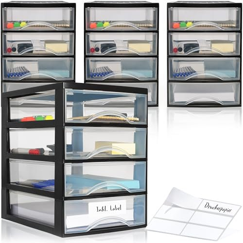 Hausfelder Schubladenbox A4, 4 Organizer mit jeweils 4 Schubladen inkl Aufkleber (A4, 4 Stk. mit 4 Schubladen)