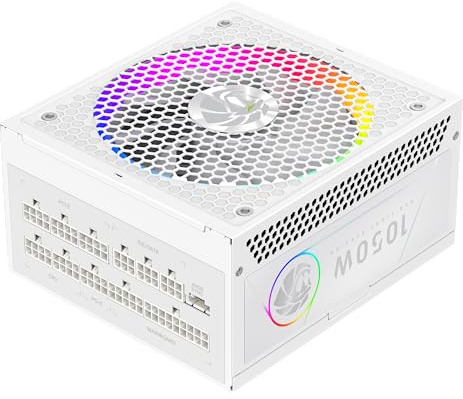 GAMEMAX RGB 1050G WH Fuente de alimentación para PC 1050W Totalmente Modular, 80 Plus Gold, LLC + DC-DC, ARGB Sync, condensadores japoneses, Ventilador ARGB FDB de 140 mm, 9 Protecciones