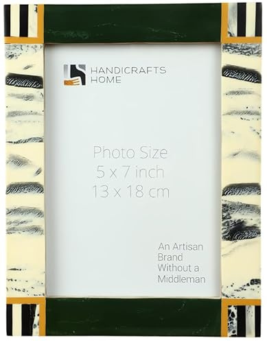 Handicrafts Home Handmade Resin Inlay Green Picture Frame Brass Decor, 5x7