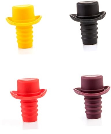 LOPUNER 6pezzi Per Bevande in Silicone Per Vino Per Bottiglia Chiusura Ermetica Flessibile e Riutilizzabile Lavabile in Lavastoviglie in Giallo Vino Caffè Rosso Rosa e Nero