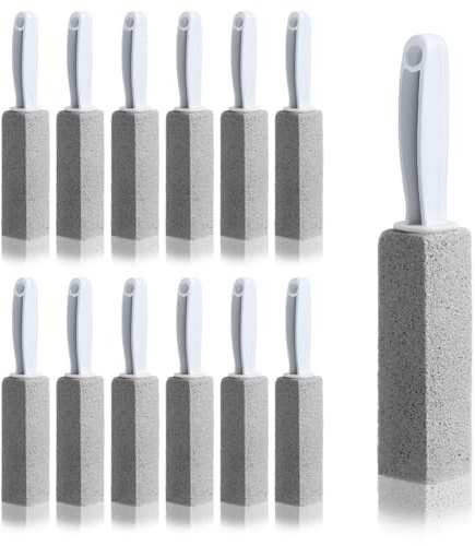 Oqqlin 12 Pack Toilet Pumice Stone with Handle, 9.3 Inch Pumice Stone Toilet Bowl Cleaner Remove Limescale Cleaning Block for Cleaning Toilets, Bathroom, Sink, Swimming Pools