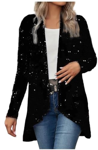 Sequin Cardigan for Women Uk Sparkly Shiny Sequins Jacket Glitter Ladies Elegant Open Front Coat Metallic Cover Up Casual Lightweight Shrug High-Low Hem, Wedding Party Christmas Cocktail Festival
