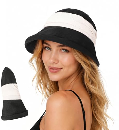AYPOW Mode Bord Large Chapeau de Soleil pour Femmes, Été Anti-UV Coton Respirant Bord Modulable Casual Bobs Seau Chapeau, Léger Pliable Extérieurs Plage Voyages Chapeaux de Pêcheur Casquettes Visière