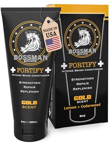 Bossman Fortify Intense Beard Conditioner for Men (Gold Scent) – Moisturizes, Replenishes & Protects with Natural Ingredients – Thicker Formula, Made in USA