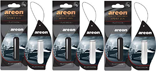 AREON Liquid Auto Parfüm Sport Lux Platin Autoduft Hängend Duftflakon Parfüm Flakon Lufterfrischer Aufhängen Anhänger Spiegel 5ml Schwarz 3D Set (Platinum Pack x 3)