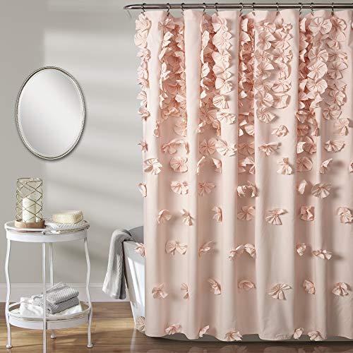 Lush Decor Riley Duschvorhang, 183 x 183 cm (B x L), luxuriöser Duschvorhang mit Schleifen, charmante Textur, schönes und Elegantes Mädchen-Badezimmer-Accessoire, romantisch,