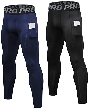 Leggings Compression Hommes avec Poches Pantalon de Couche Base Sport à Séchage Rapide (Lot de 2)